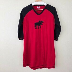Lazy One Novelty Moose Nightshirt L / XL Nightgown Pajama Womens Red 100% Cotton
